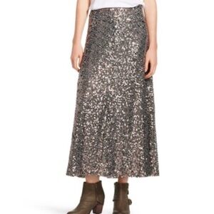 Sequin Midi Skirt in Silver